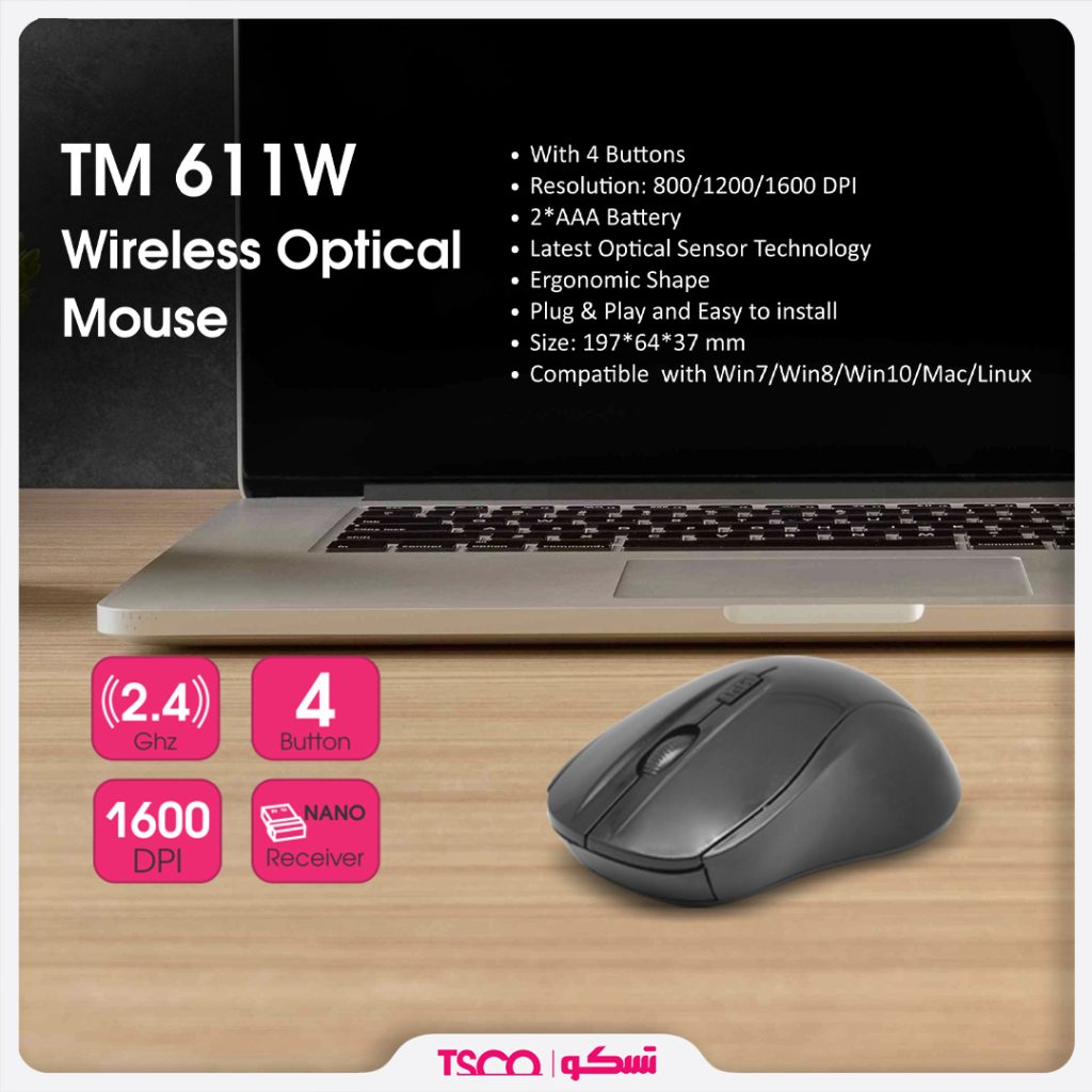 ماوس بی‌سیم تسکو مدل TM 611W